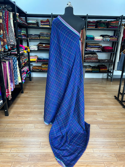 BLUE KATHA CHECKS  MUL SAREE