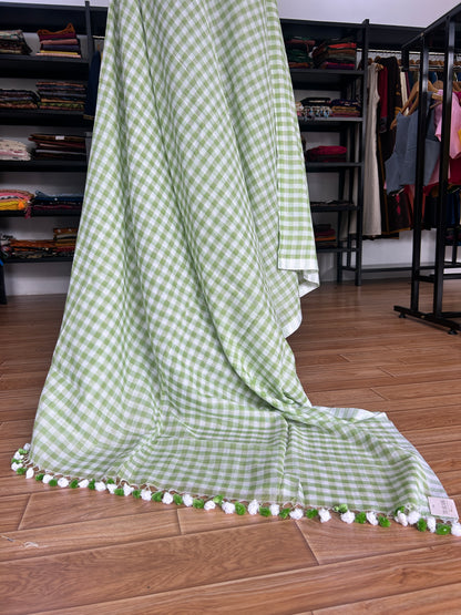GREEN CHECKS  MUL SAREE