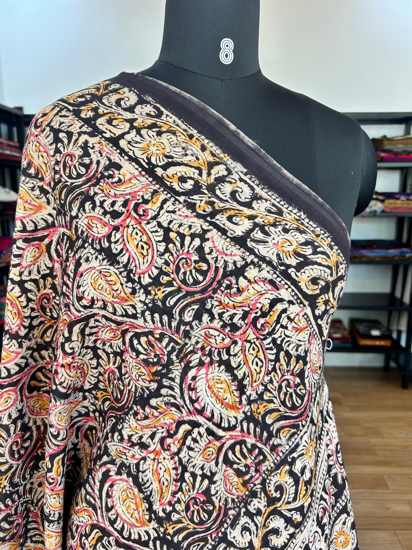 Black kalamkari mul saree