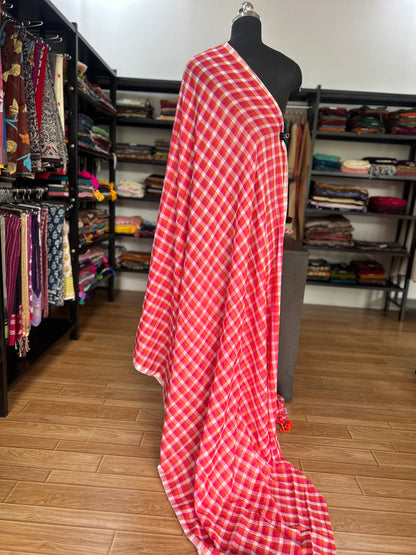 PINK CHECKS  MUL SAREE