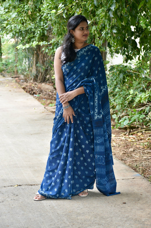 Blue dabu mul saree