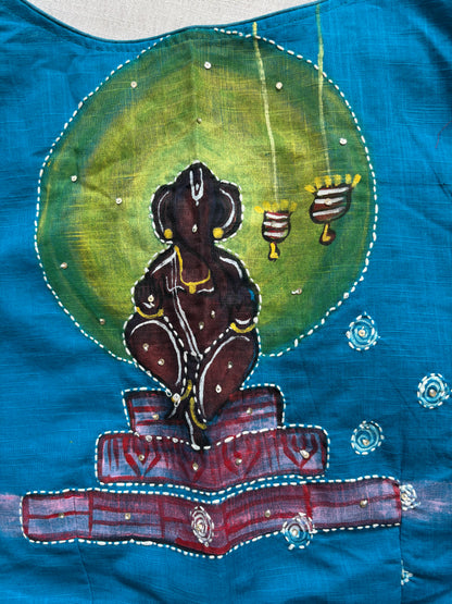 Navy blue hand painted blouse