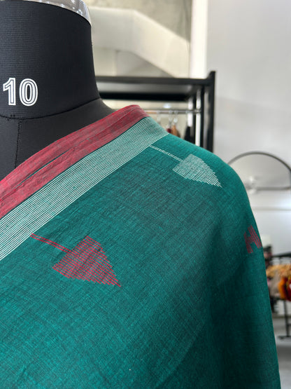 GREEN KHADI JAMDANI SAREE