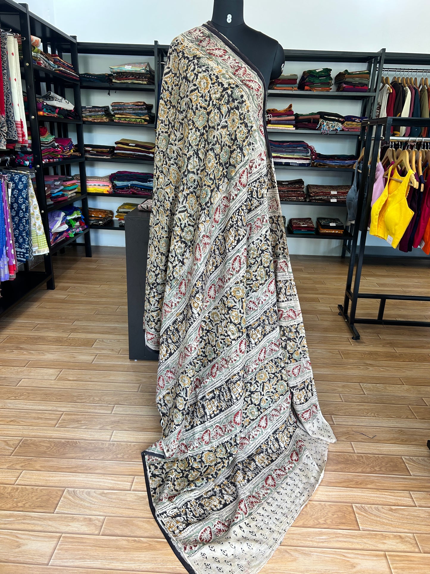 Black kalamkari mul saree