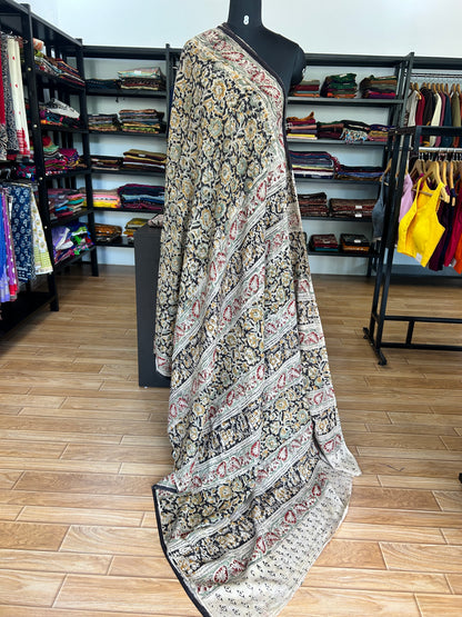 Black kalamkari mul saree