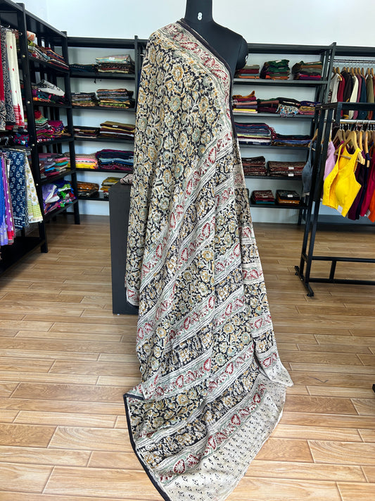 Black kalamkari mul saree