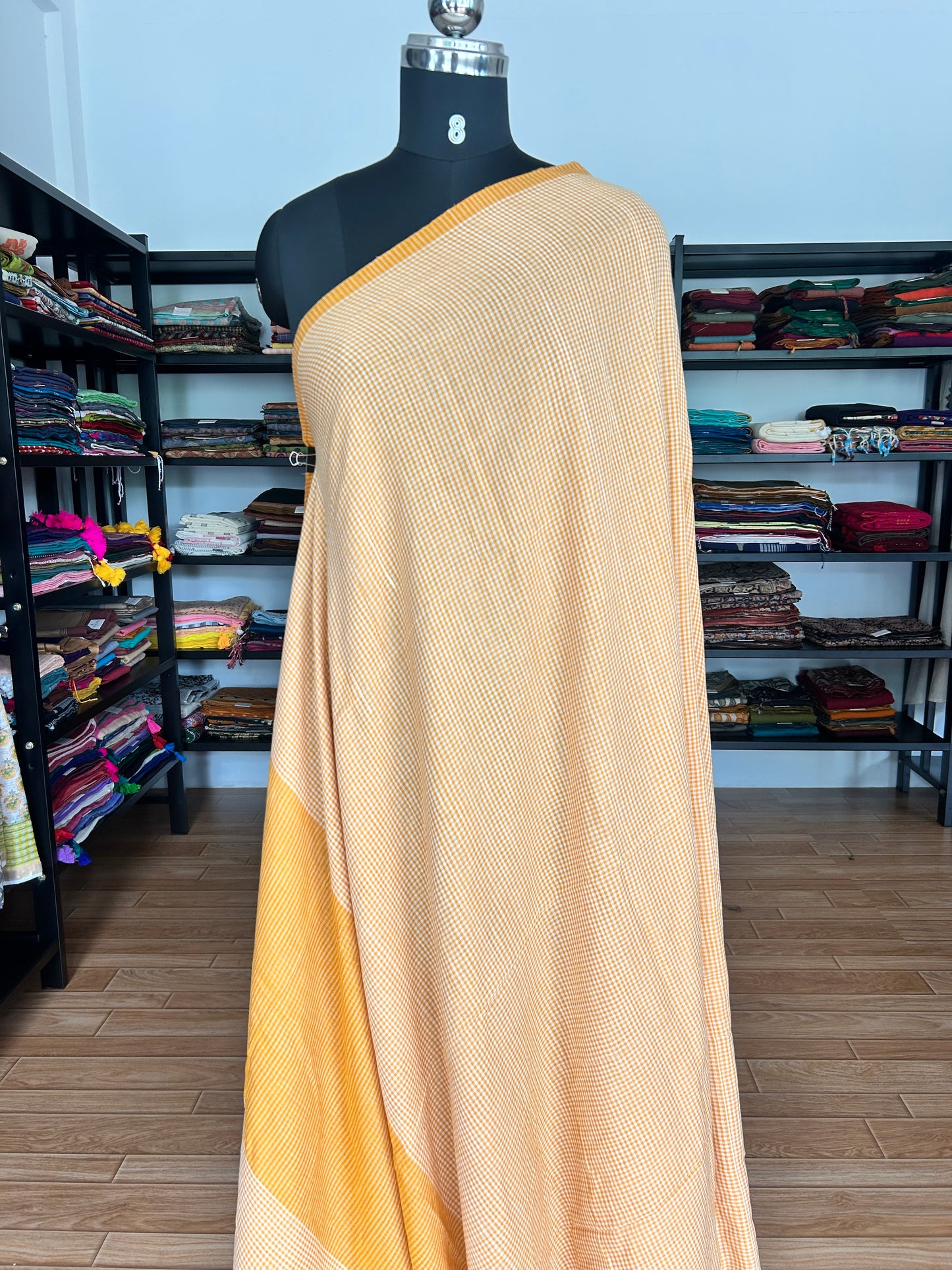 YELLOW CHECKS  MUL SAREE