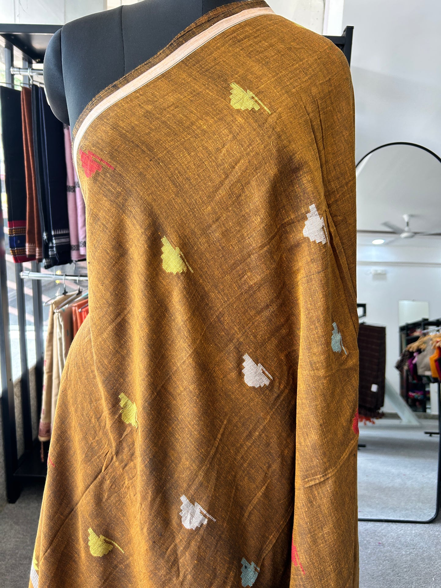 RUST KHADI JAMDANI SAREE