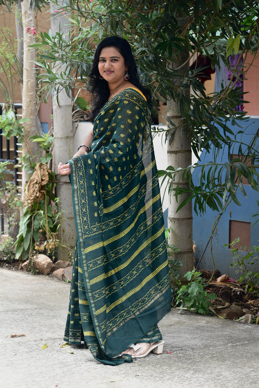 Green dabu chanderi silk saree