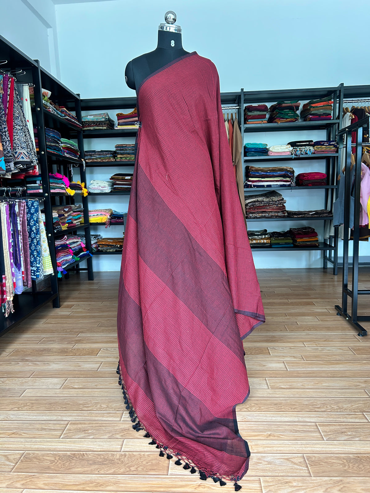 RED CHECKS  MUL SAREE
