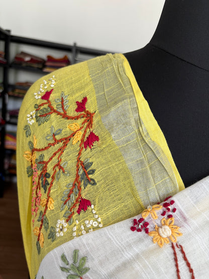 YELLOW LINEN SAREE