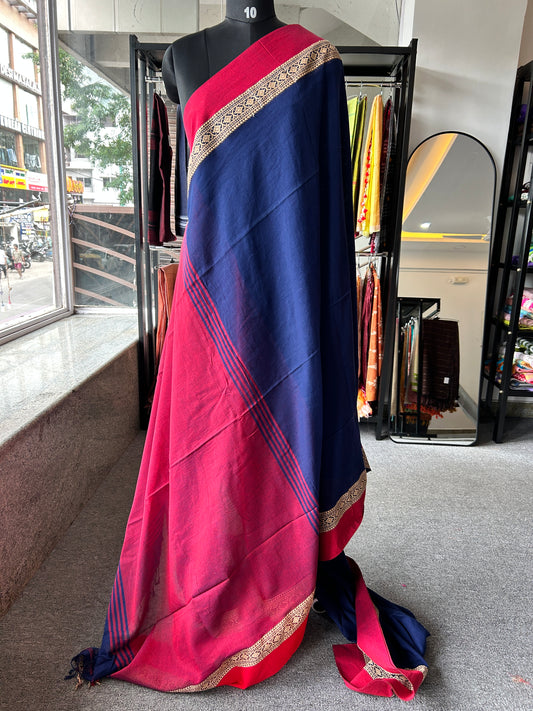 BLUE MERCERISED COTTON SAREE