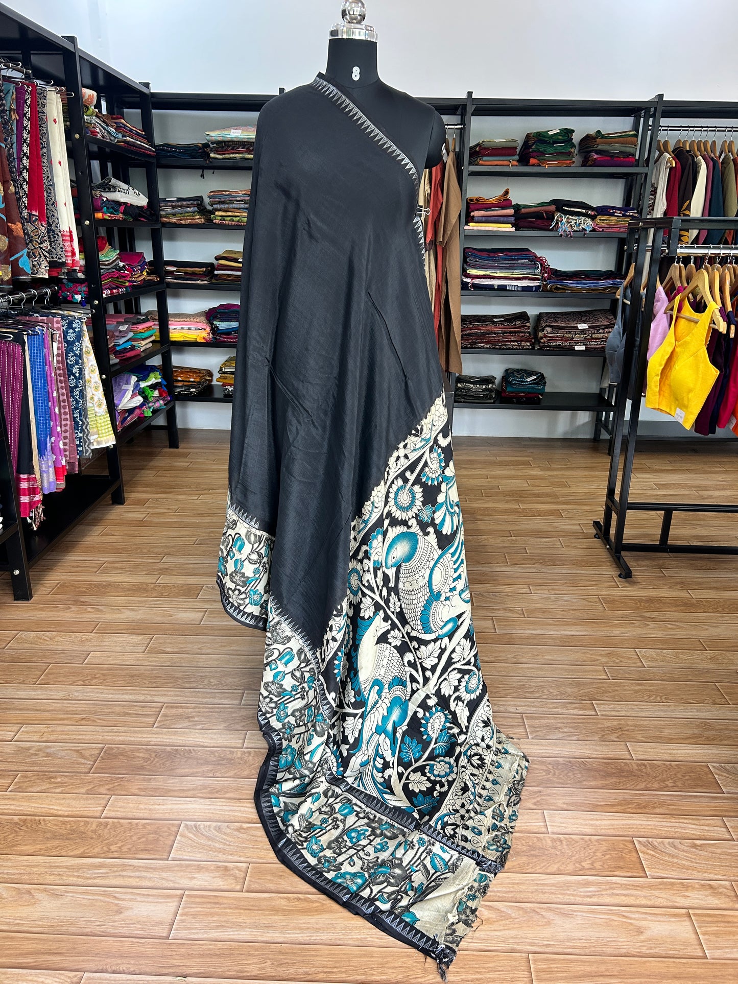 Black kalamkari saree