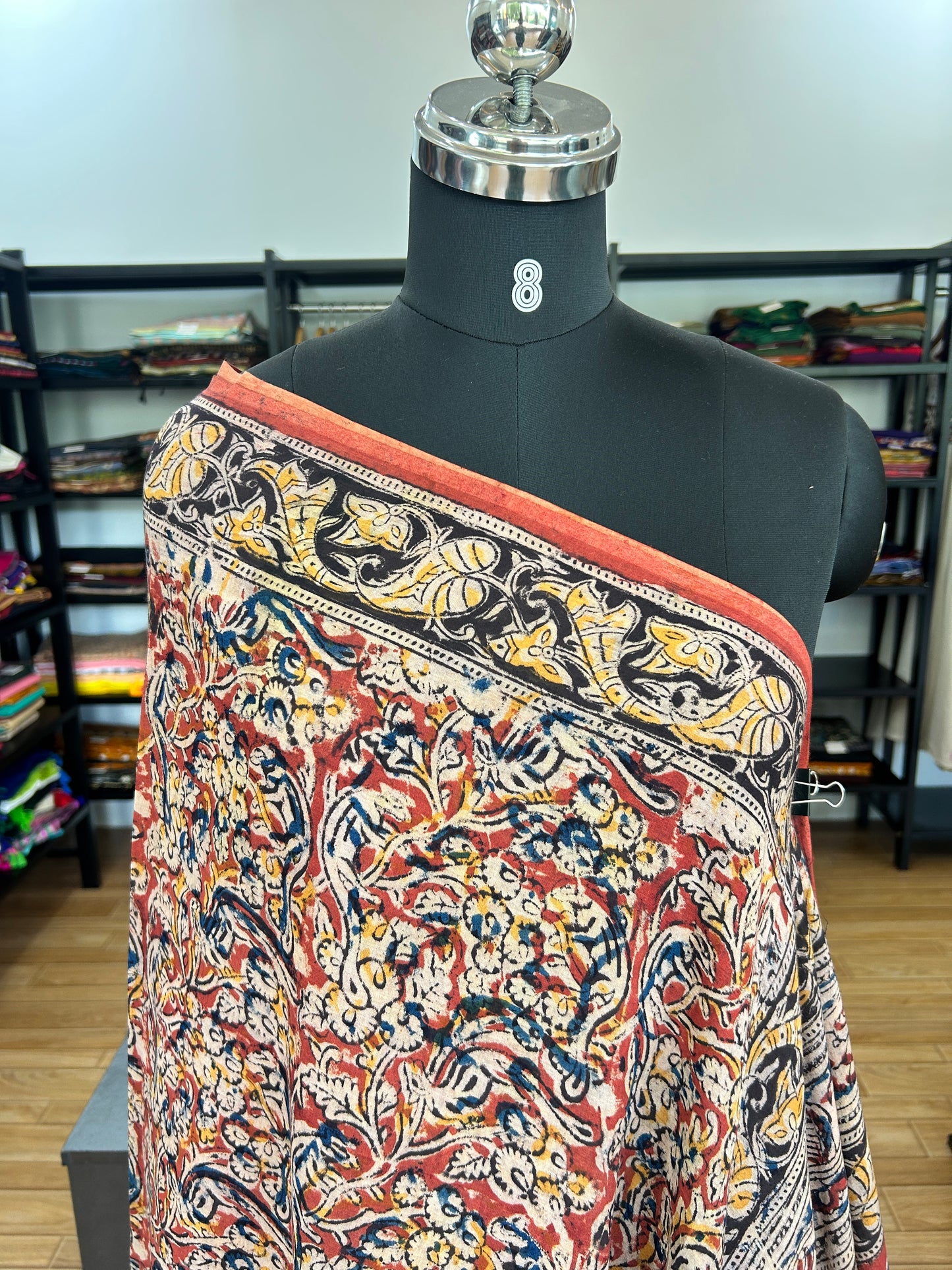 RED kalamkari mul saree
