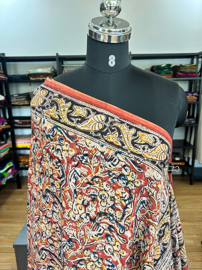 RED kalamkari mul saree