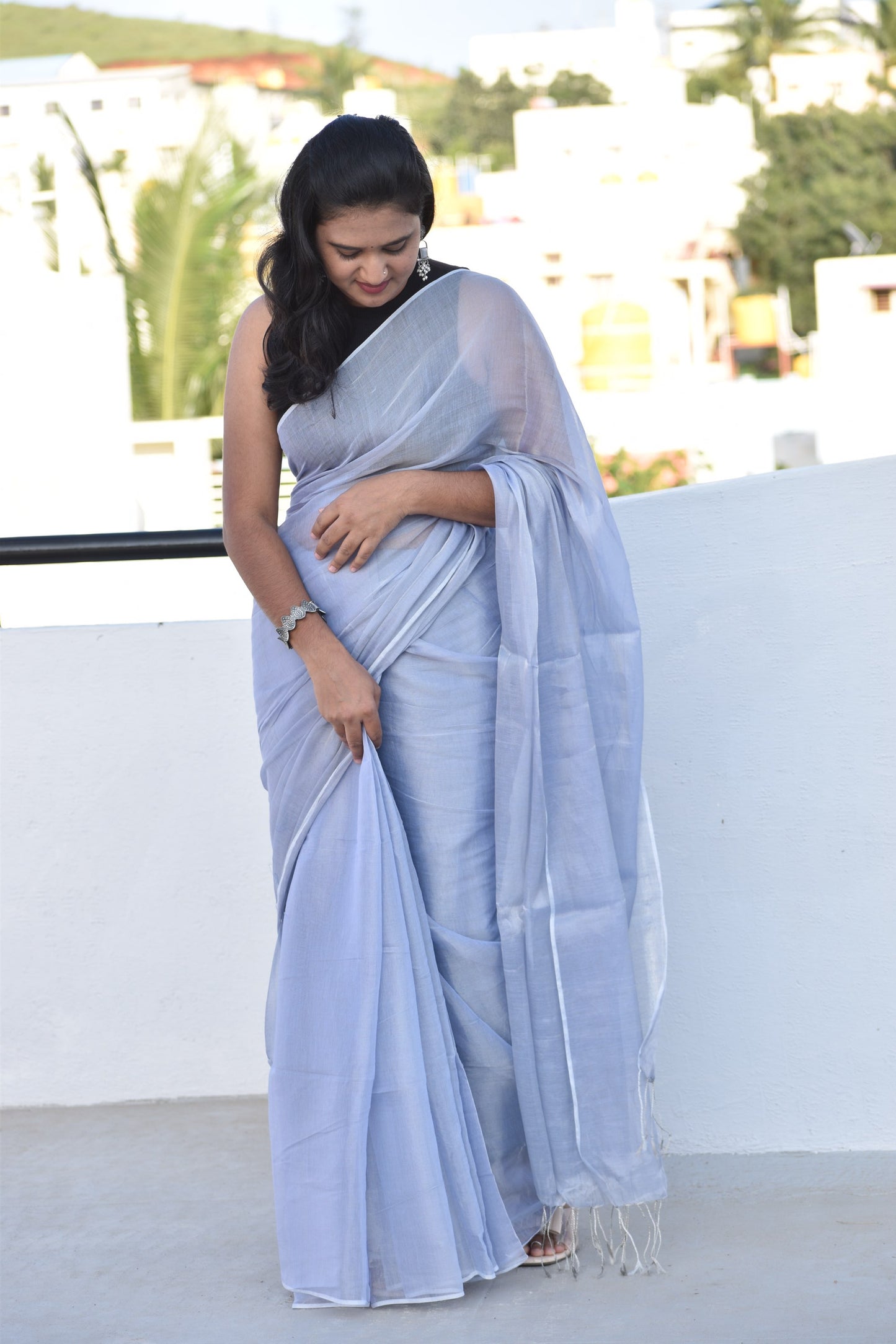 GREY TISSUE MUL SAREE