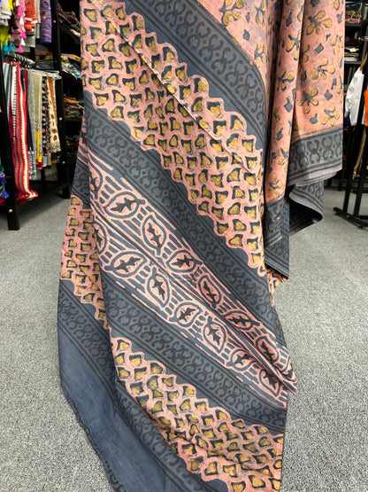 PINK AJRAKH MUL SAREE