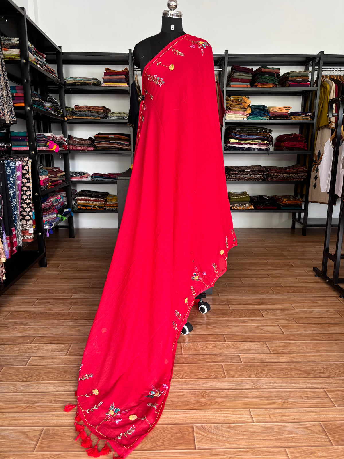 RED EMBROIDERED MUL SAREE