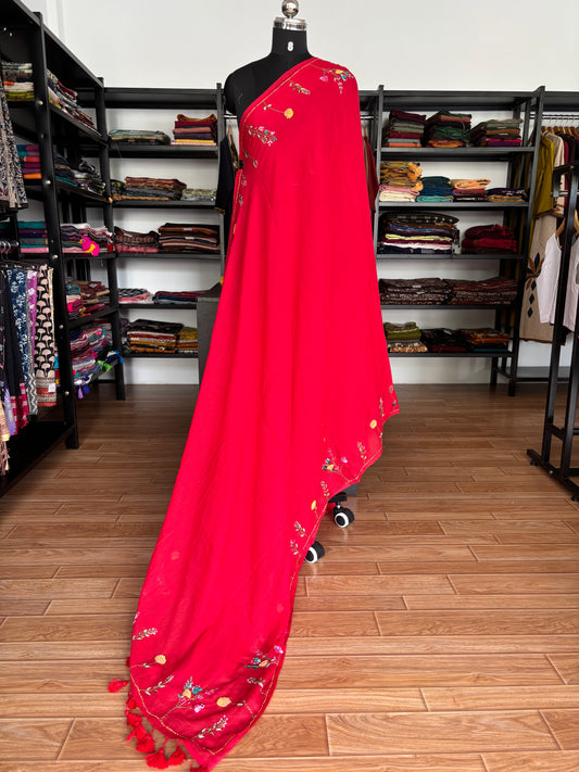 RED EMBROIDERED MUL SAREE