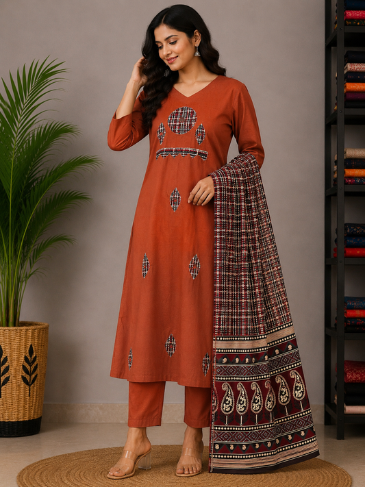 ORANGE GAMTHI COTTON SUIT