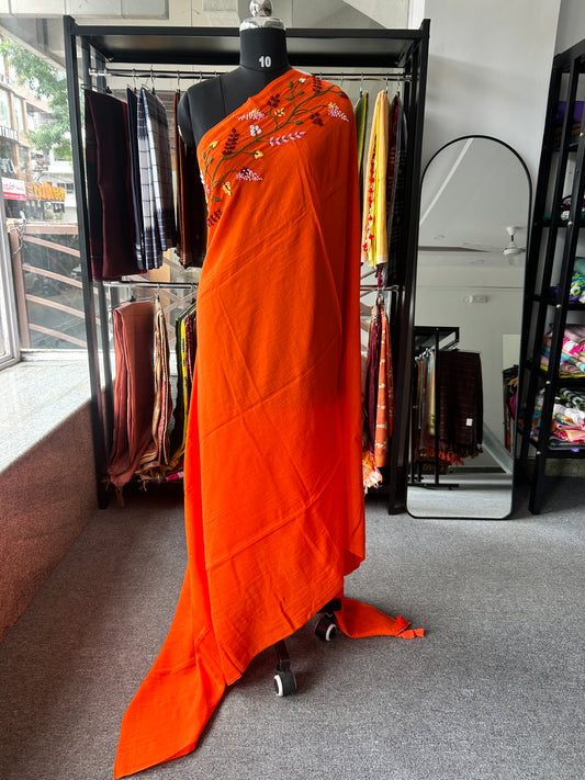 ORANGE KATHA MUL SAREE