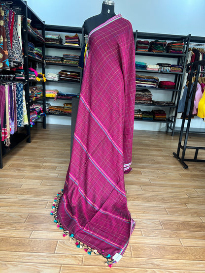 PINK KATHA CHECKS  MUL SAREE
