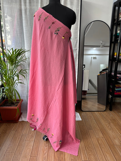 PINK EMBROIDERED MUL SAREE