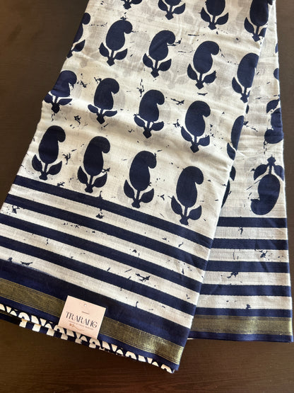 Blue chanderi mul cotton