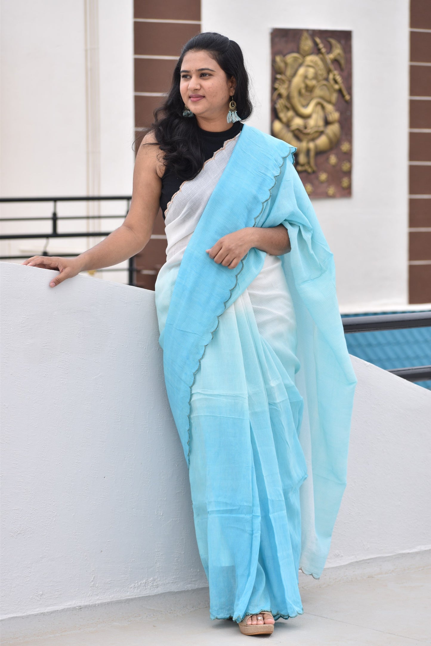 BLUE SHADED MUL SAREE