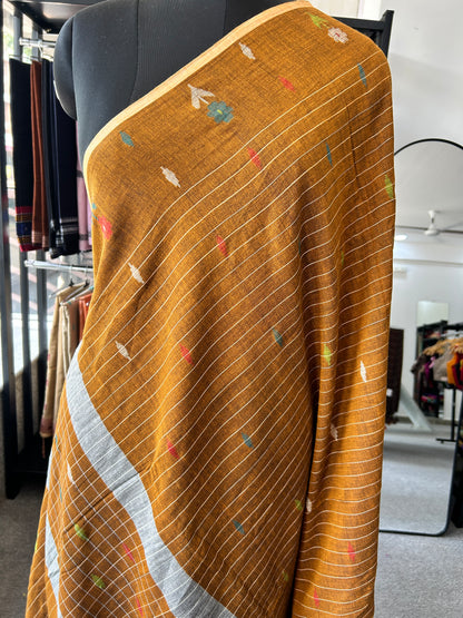 RUST KHADI JAMDANI SAREE