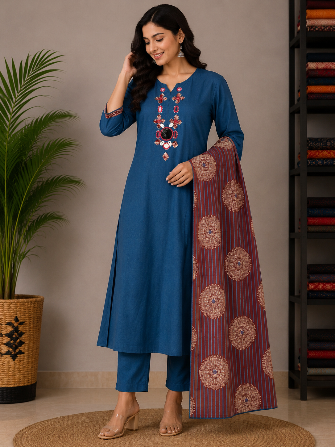 BLUE GAMTHI COTTON SUIT