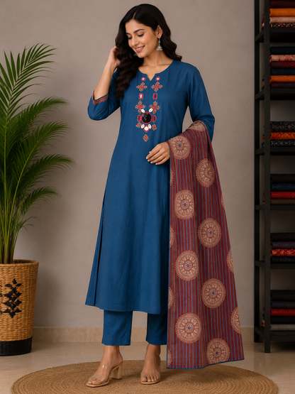 BLUE GAMTHI COTTON SUIT