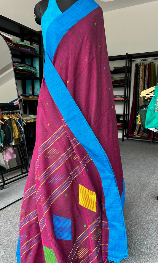 MAROON KHADI COTTON SAREE