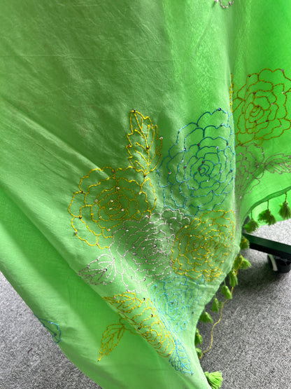 GREEN KATHA MUL SAREE