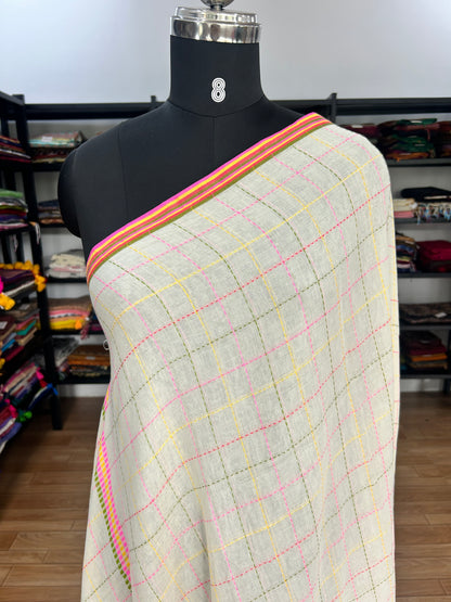 WHITE KATHA CHECKS  MUL SAREE