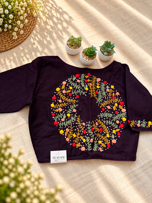 DARK PURPLE EMBROIDERED  BLOUSE