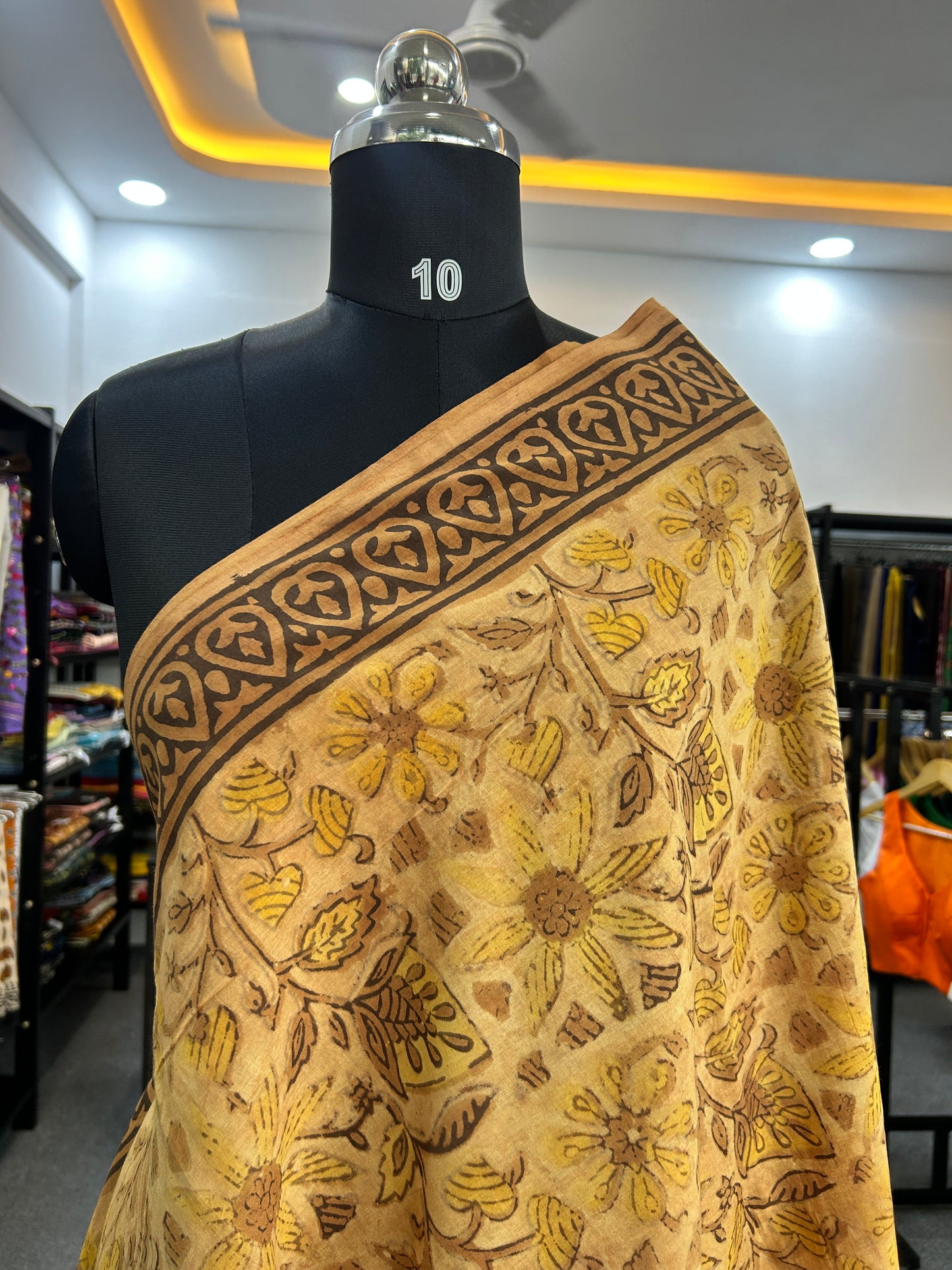 YELLOW AJRAKH MUL SAREE