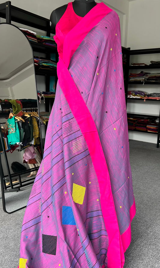 PURPLE KHADI COTTON SAREE