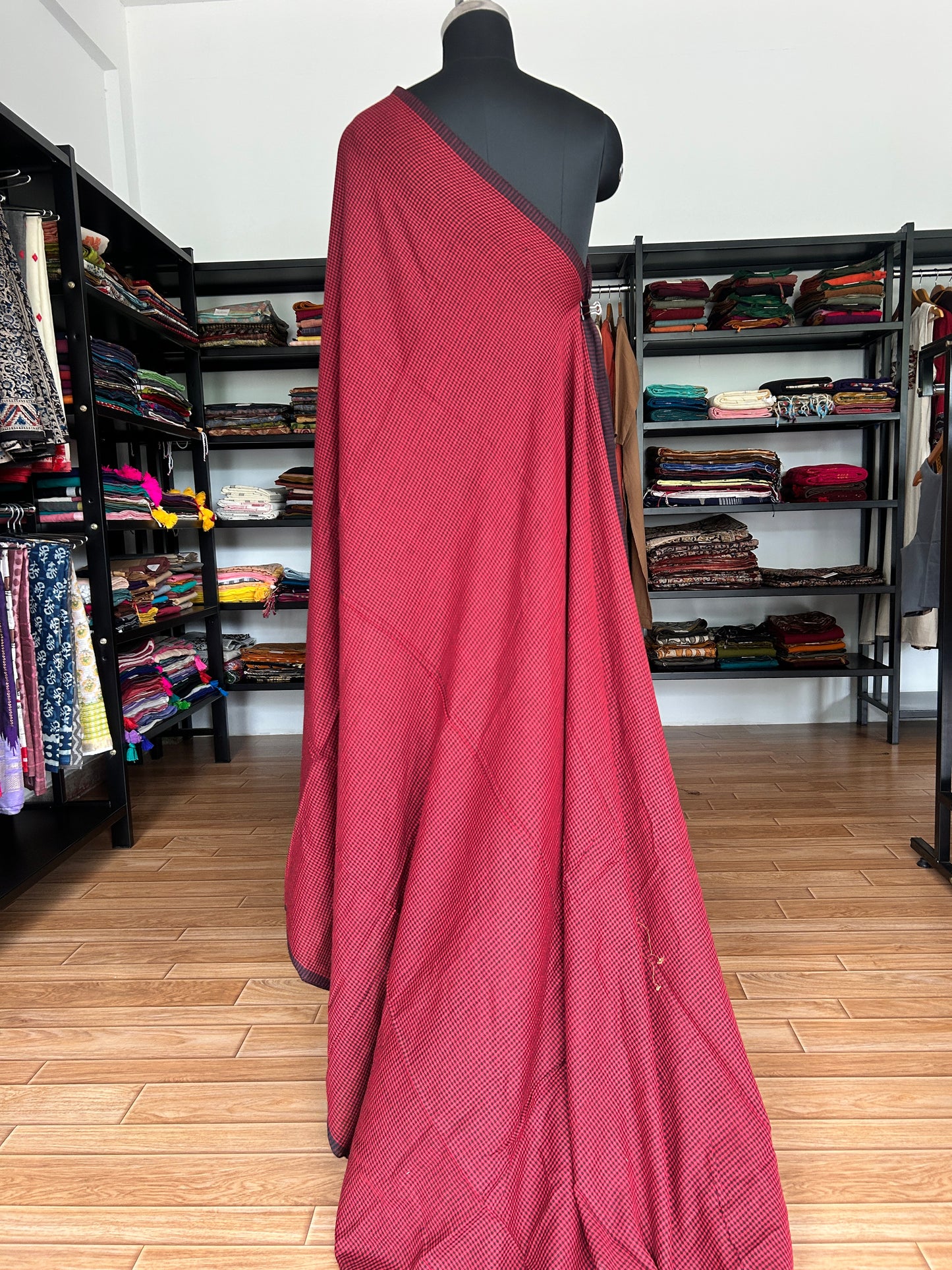 RED CHECKS  MUL SAREE