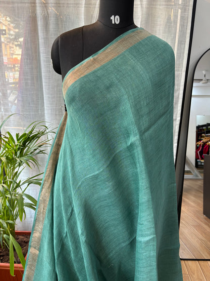 BLUE PURE LINEN SAREE
