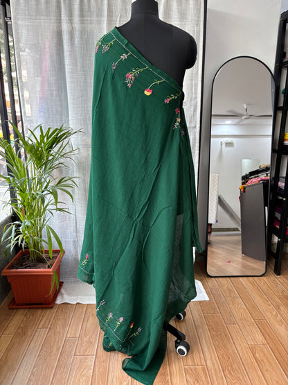 GREEN EMBROIDERED MUL SAREE