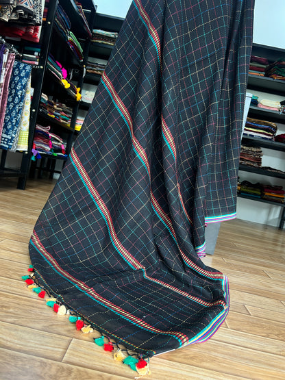 BLACK KATHA CHECKS  MUL SAREE