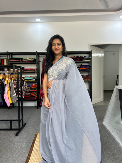 GREY SEQUIN MUL SAREE