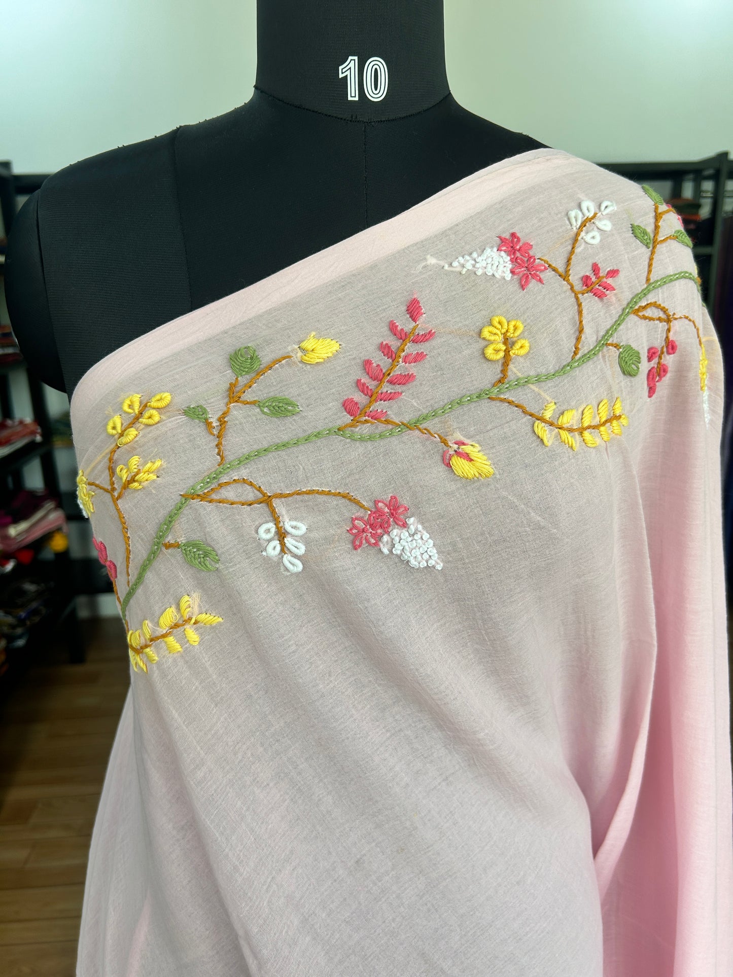PINK KATHA MUL SAREE