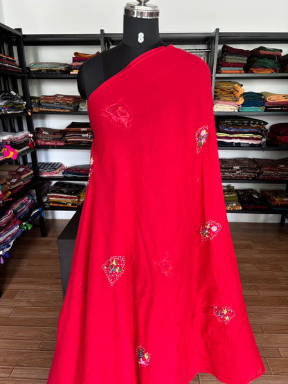 RED EMBROIDERED MUL SAREE