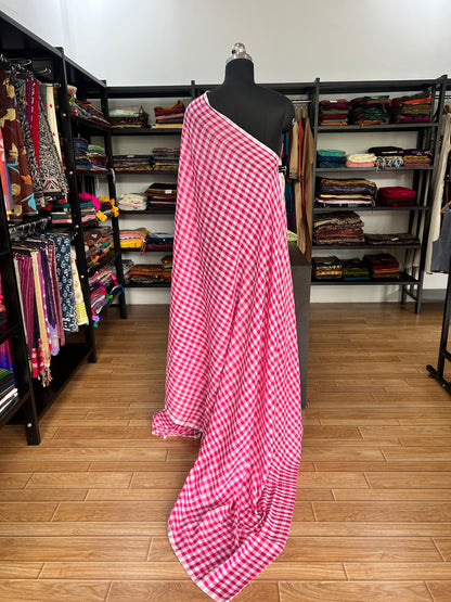 PINK CHECKS  MUL SAREE