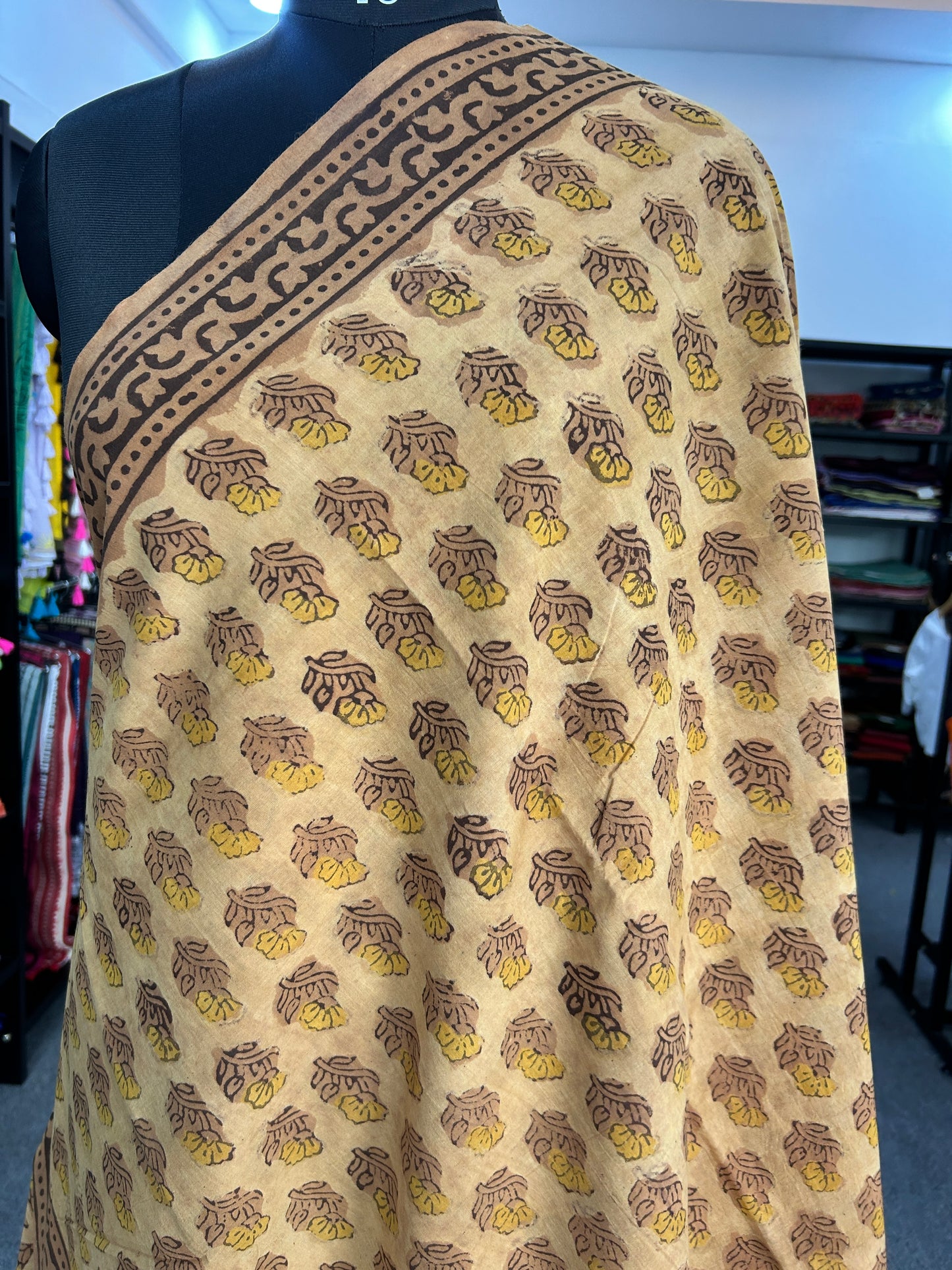 YELLOW AJRAKH MUL SAREE