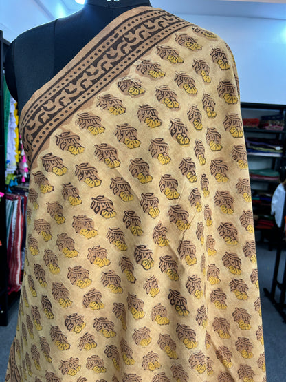 YELLOW AJRAKH MUL SAREE