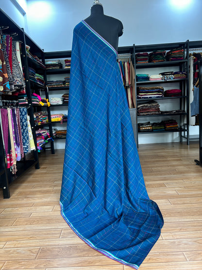 TEAL KATHA CHECKS  MUL SAREE
