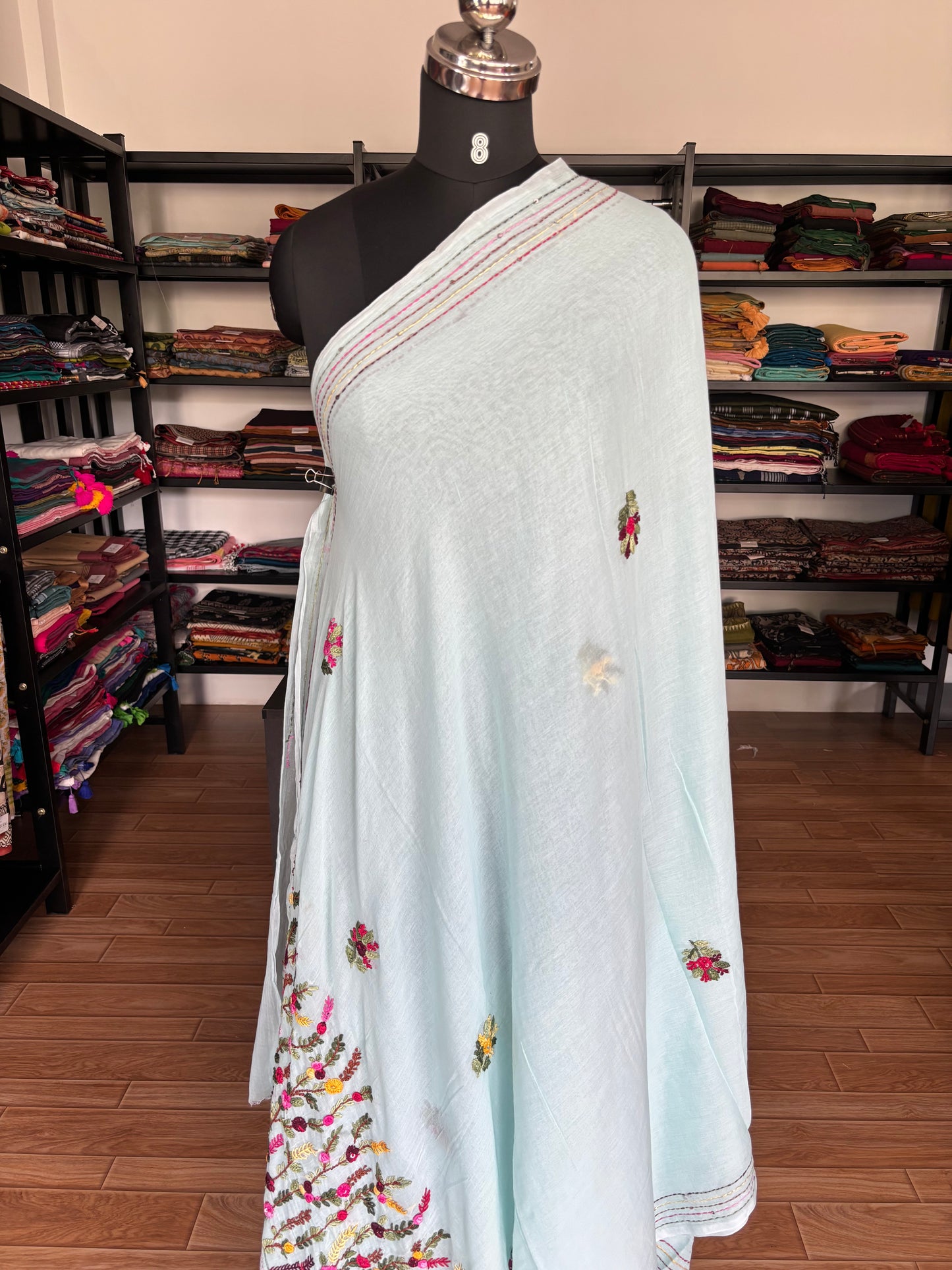 BLUE EMBROIDERED MUL SAREE